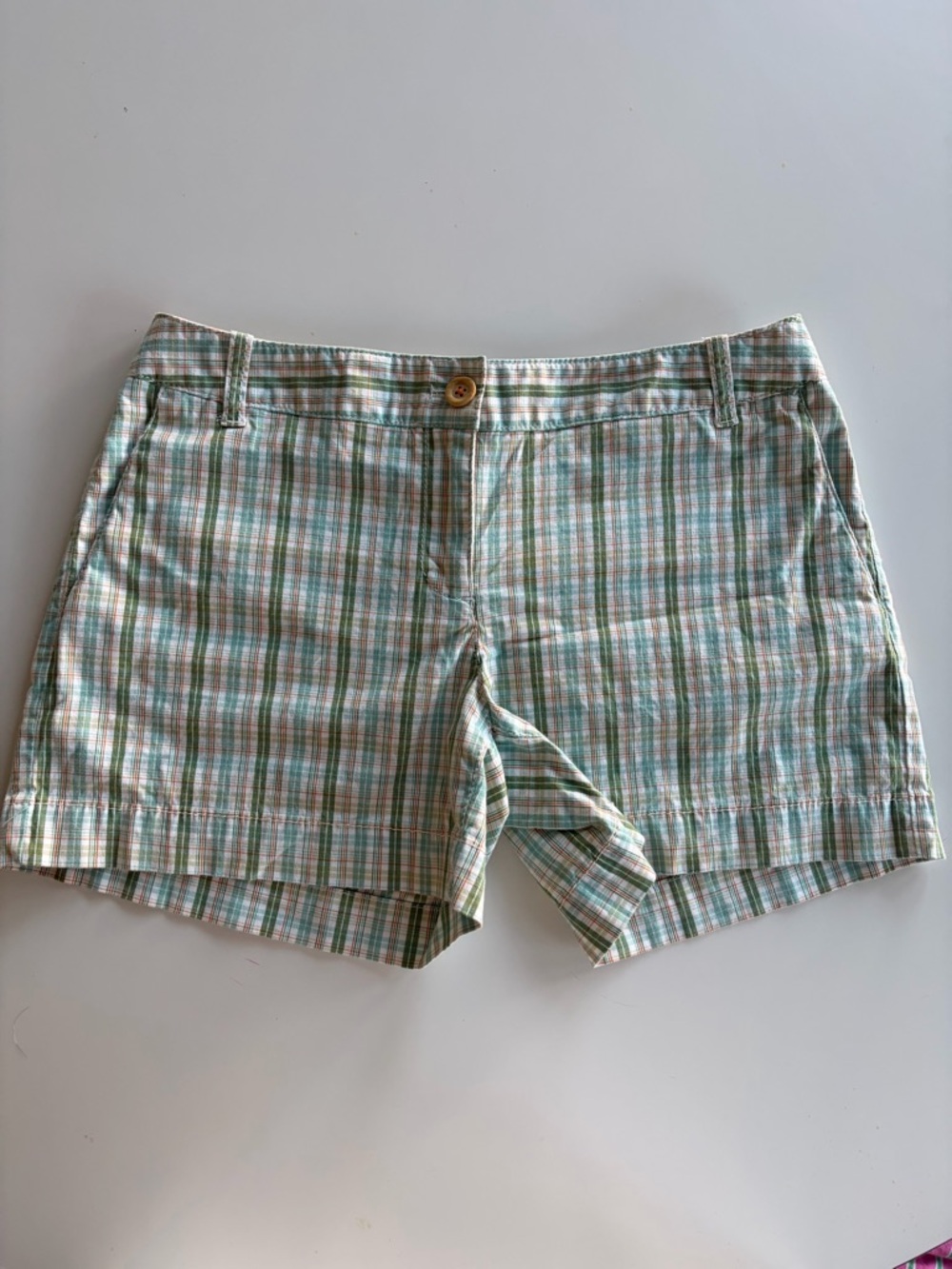 LOFT Plaid Bermuda Shorts in Green and Cream